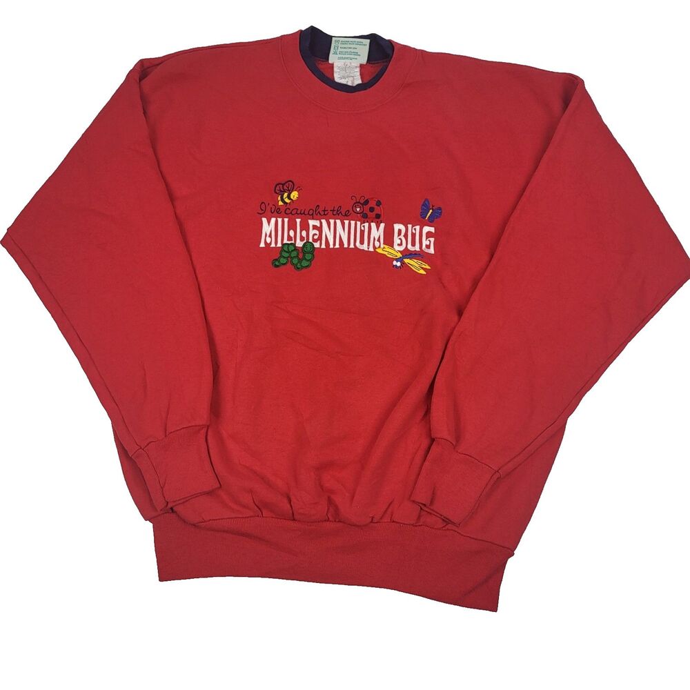 Vintage Y2K Sweatshirt Women's Large Millennium Red Embroidered Size L - Picture 1 of 10